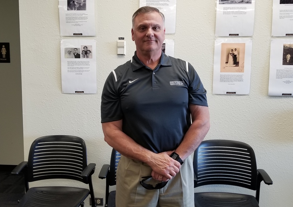 Pima Community College Interim Athletic Director Jim Monaco was named to the permanent position. In the last 23 months as the Interim Athletic Director, he has helped in creating partnerships with Chapman Automotive and Adidas as well as revitalize the West Campus field with lights and a new scoreboard. Photo by Raymond Suarez 2018