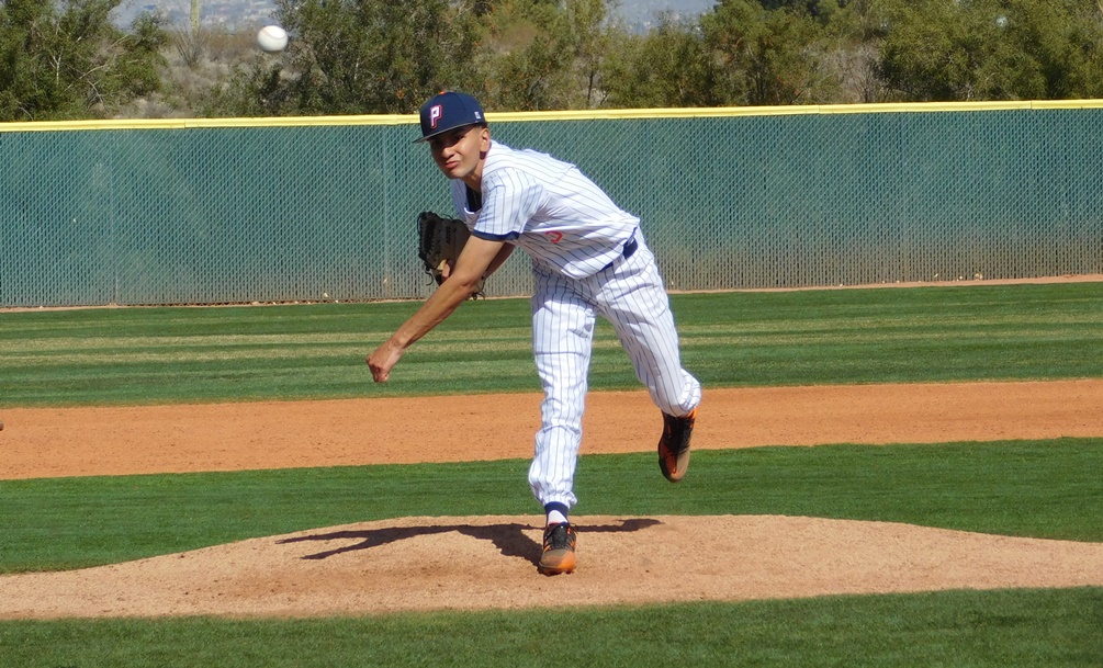 Freshman left-handed pitcher Darius Garcia pitched seven shutout innings giving up two hits with 10 strikeouts and two walks as the No. 20 ranked Aztecs baseball team split with Arizona Western College losing 5-0 and winning 2-0. The Aztecs are now 36-10 overall and 27-8 in ACCAC conference play. Photo by Raymond Suarez