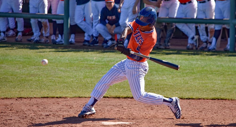 Sophomore designated hitter JJ Rollon (Skyline HS) was selected ACCAC Division I Player of the Week. He batted .692 (9 for 13) with two home runs, seven RBIs, seven runs scored, six walks, two doubles and a stolen base in five games last week. Photo by Ben Carbajal 2020