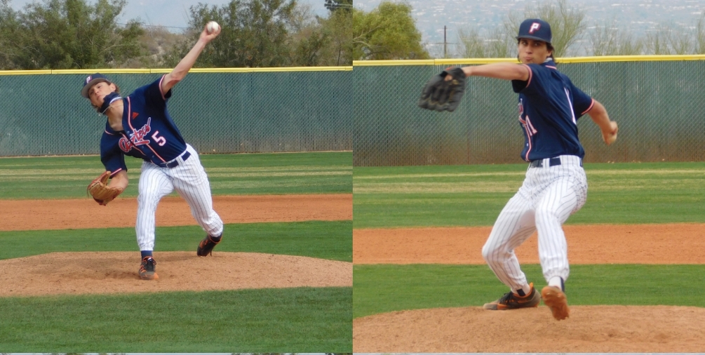 Aztec pitchers Bradon Zastrow (7IP 1ER 3H, 6K, 3 BB) and Noah Estrella (7IP, 0ER, 4H, 5K) each threw 93 pitches and picked up the complete-game victories as the Aztecs baseball team swept Cochise College 3-1 and 10-0 (7 innings). The Aztecs improved to 35-9 overall and 26-7 in ACCAC conference play. Photos by Raymond Suarez