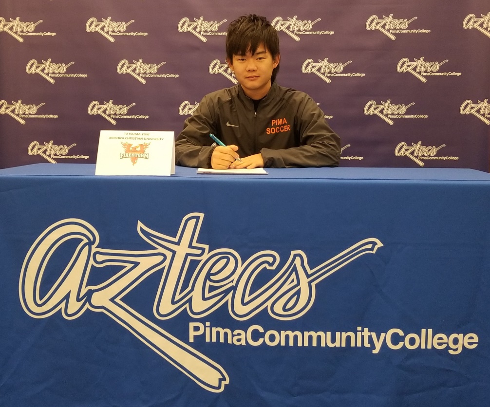 Sophomore midfielder Tatsuma Yuki signed his national letter of intent to NAIA's Arizona Christian University. Yuki, from Kobe Hyogo, Japan, accumulated 14 assists in his Pima career. Photo by Raymond Suarez
