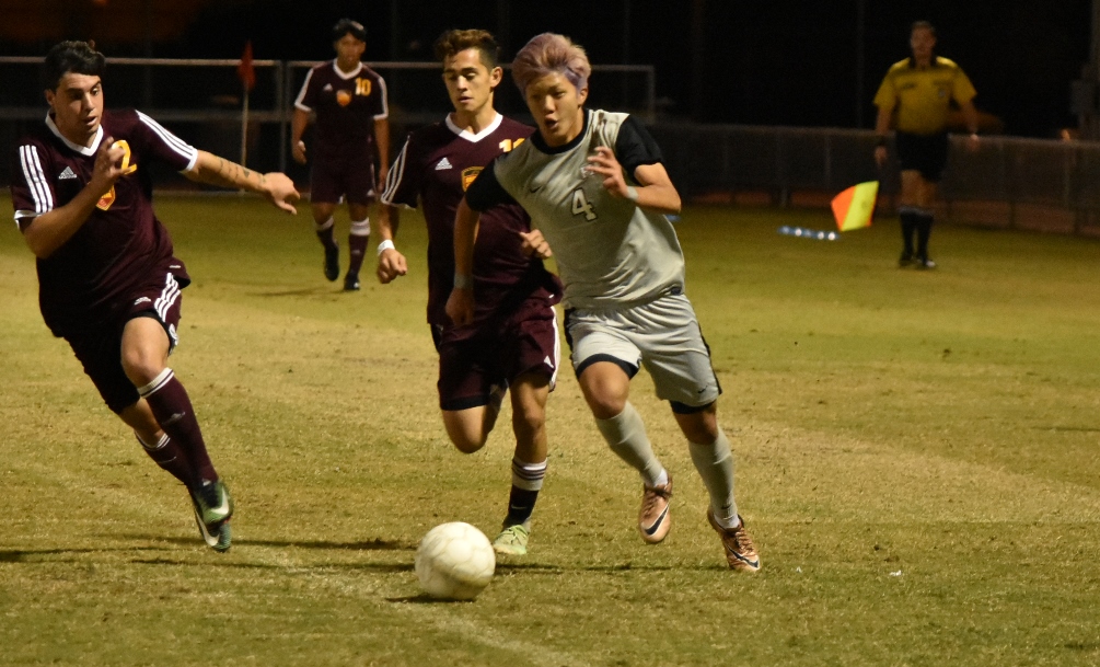 Freshman Hugo Kametani scored for the Aztecs in the 40th minute to tie the game but the Aztecs fell short of their fourth straight Region I, Division I title in their 2-1 loss to No. 2 Yavapai College. Check pimaaztecs.com next week for information on the NJCAA District I Tournament. Photo by Ben Carbajal.