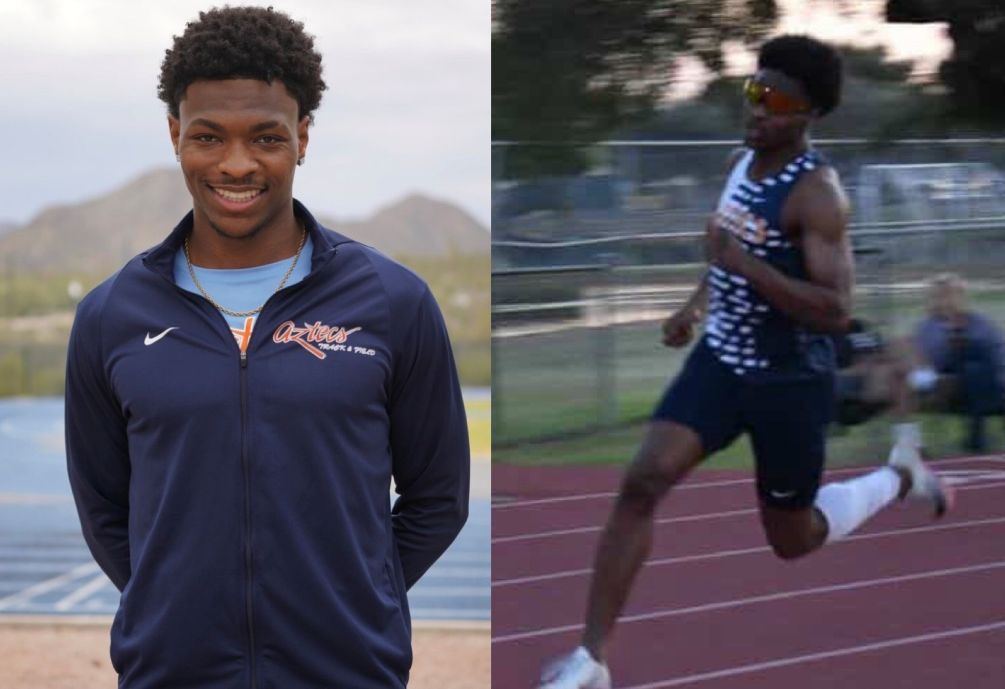 Sophomore Taylor Brown was named ACCAC Men's Track Athlete of the Week after he matched his Pima school record  and claimed the ACCAC Conference title in the 400 meters with a time of 46.47 seconds. Photos by Melinda Espinoza and Tyra Starkey
