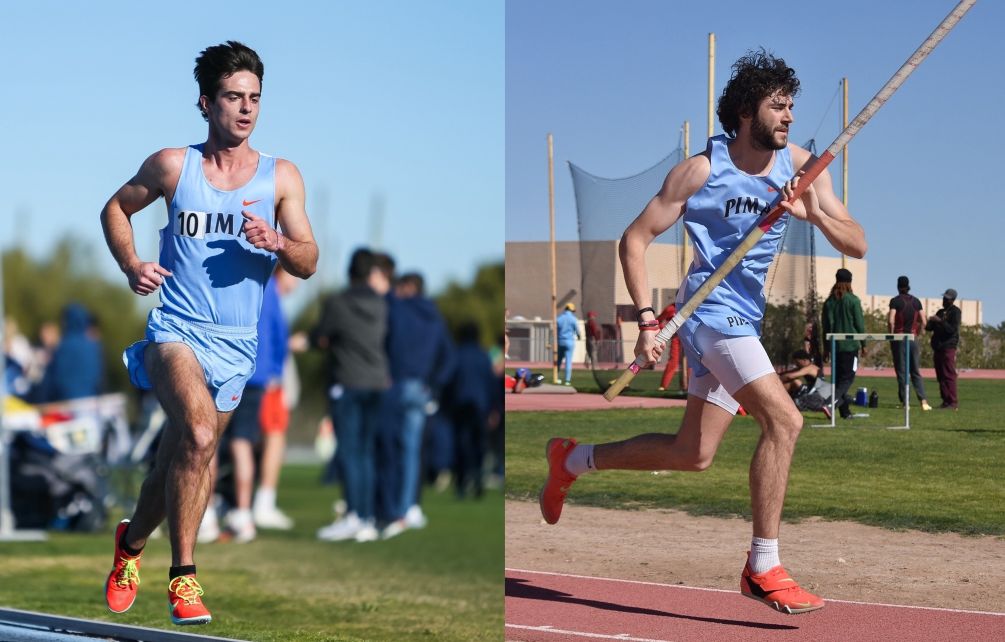 Sophomore Brent Clark won the 3,000-meter steeplechase with a time of 9:36.80 while fellow sophomore Ketch Sulpizio broke the Pima Outdoor school record in the Pole Vault and placed second with a vault of 5.01 meters (16-5.25) breaking Nick Mossberg's record from 2004. The Aztecs lead in the team standings with 105 points. Mesa Community College is in second place with 101 points. The Region I Championships conclude on Thursday at Mesa Community College. Photos by Ethan Tees and Ben Carbajal