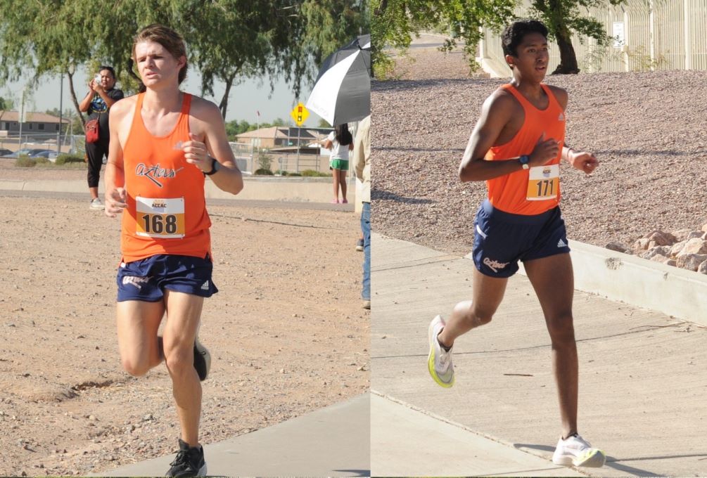 Freshman Noah Brunet (Ironwood Ridge HS) and sophomore Louis Madrigal-Diaz (North Canyon HS) were the top two finishers for the Aztecs at the Highlander Invitational as Pima took 17th place in the team standings with a score of 467 points. Photos by Ray Suarez