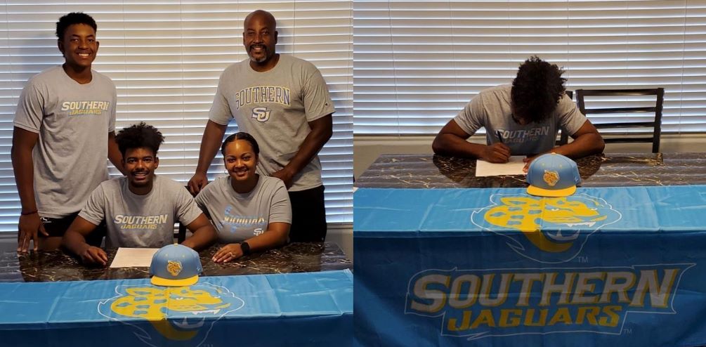 Aztecs baseball outfielder/utility man JJ Rollon (Skyline HS) signed his letter of intent to play at Southern University, an NCAA Division I school in Baton Rouge, Louisiana. The Jaguars play in the Southwest Athletic Conference. Rollon was named first team All-ACCAC/All-Region last season. Photos courtesy of JJ Rollon.