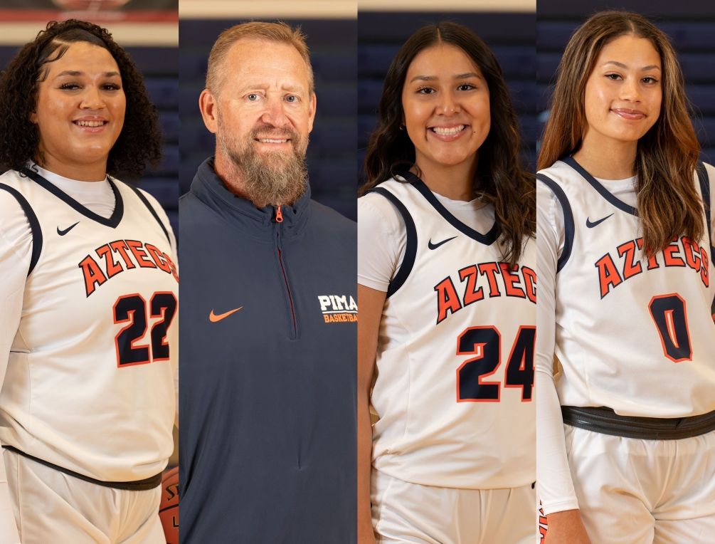 Sophomore post player Kiley Sours-Miller became a two-time ACCAC Division II Player of the Year while coach Todd Holthaus was selected ACCAC Division II coach of the Year. Sophomore Melicia Nelson was named First Team All-ACCAC/All-Region I and freshman Reigne Waugh earned Second Team All-ACCAC/All-Region I. The Aztecs play Mesa Community college in the Region I, Division II Finals on Friday at 7:00 p.m. Photos by Brian Halbach.