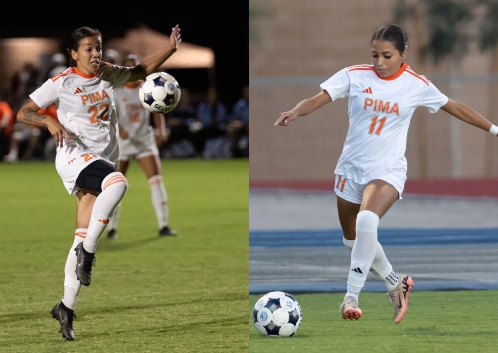 Sophomore Ashley Martinez (Sunnyside HS) scored two goals while freshman Anaya Guadian (Casa Grande Union HS) scored her first goal of the season as the No. 10 ranked Aztecs Women's Soccer team beat GateWay Community College 8-0. It was Pima's fourth game in a week. They are now 7-1-5 overall and 7-0-3 in ACCAC conference play. Photos by Stephanie van Latum